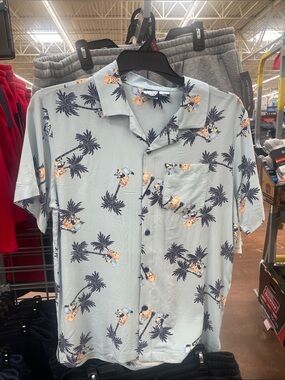 Men's Light Blue Tropical Print Short-Sleeve Shirt bluey S